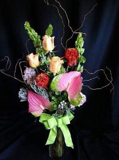 Elegant Anthurium and Roses with Willow