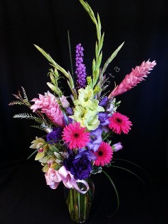 Tall mixed urn with pink ginger