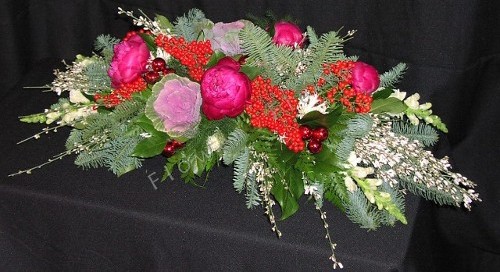 Holiday spray centerpiece with peonies