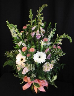 Bright white spring bouquet with foxgloves