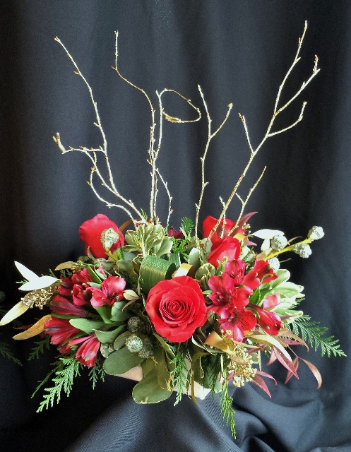 holiday small gift box centerpiece with branches